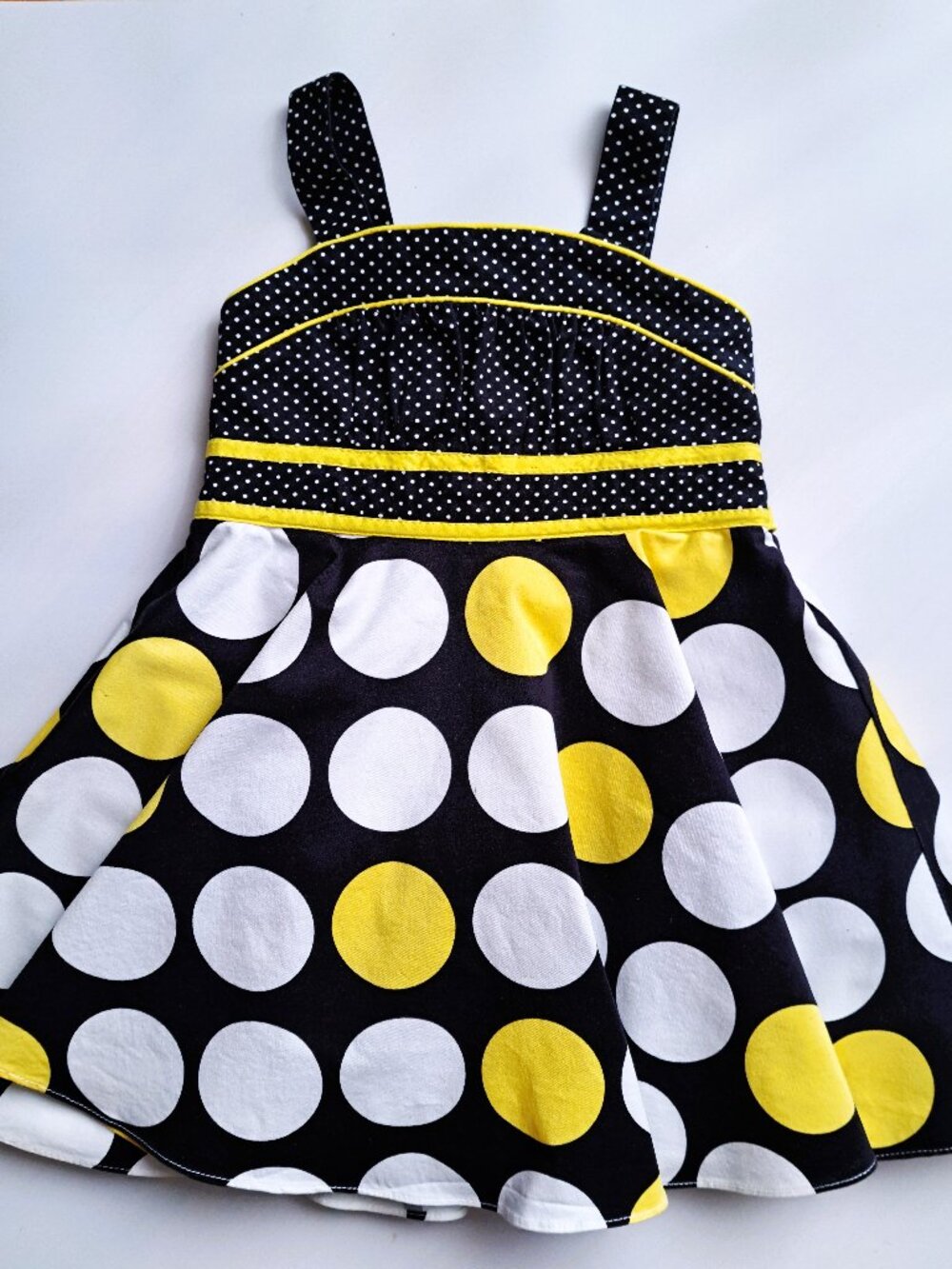 Rare Editions 2T Summer Sundress White and Yellow Polka Dot Flared Cotton